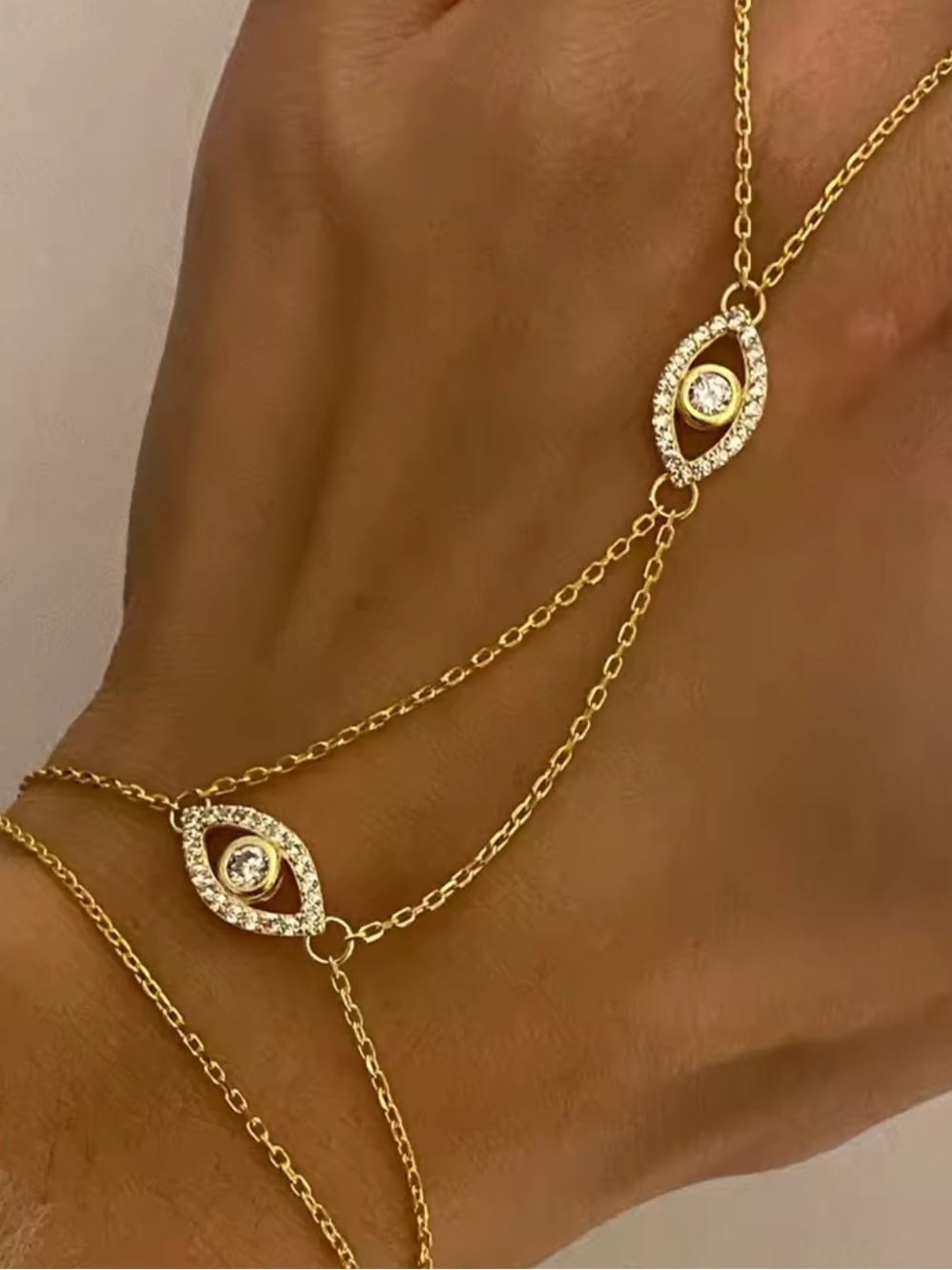 Kohl's Gold-Tone Evil Eye Hand Chain Bracelet with Crystal Accents